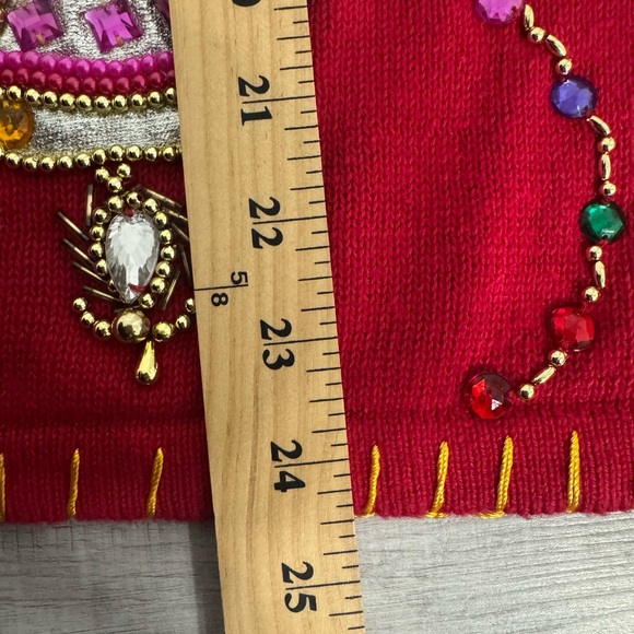 Victoria Harbour Christmas Beaded Sweater Cardigan Red Large Ramie Cotton - Picture 6 of 6